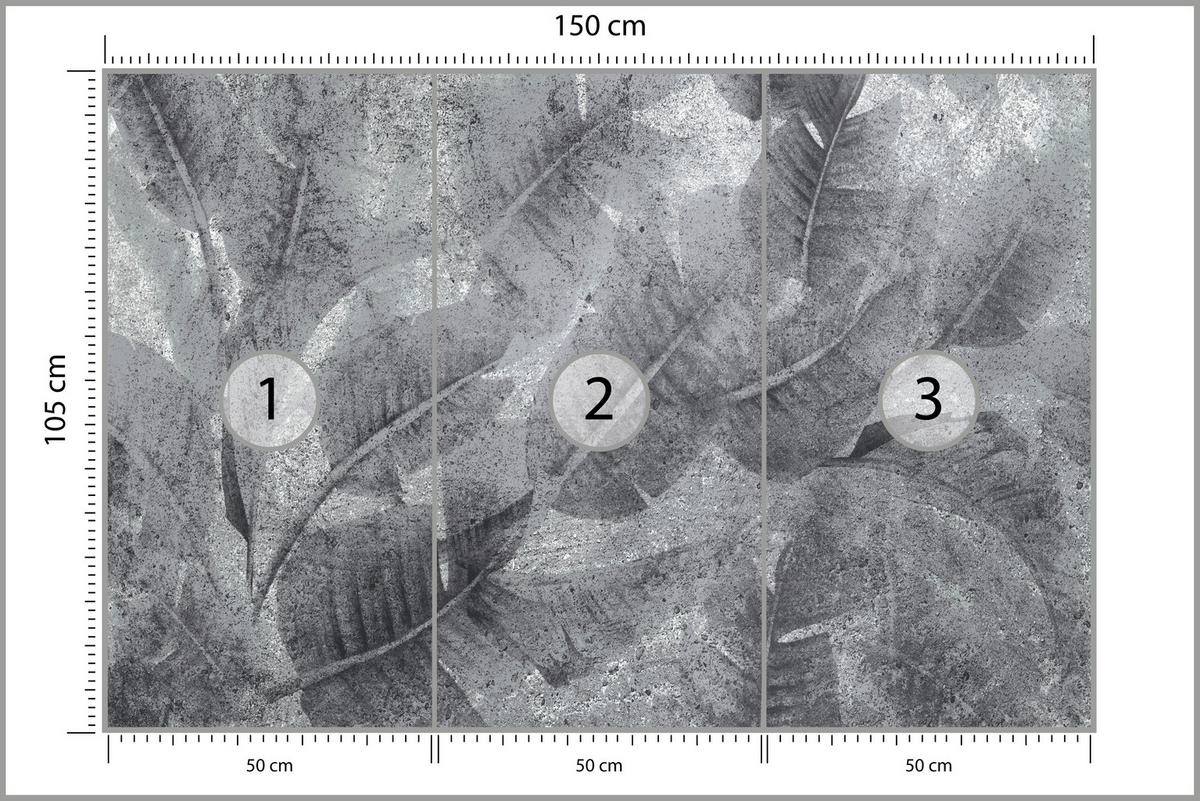 FOTOTAPETE für Wohnzimmer Abstraktion Blätter Beton Vintage Grau 150x105 - Grau, Papier (150/105cm) - Muralo