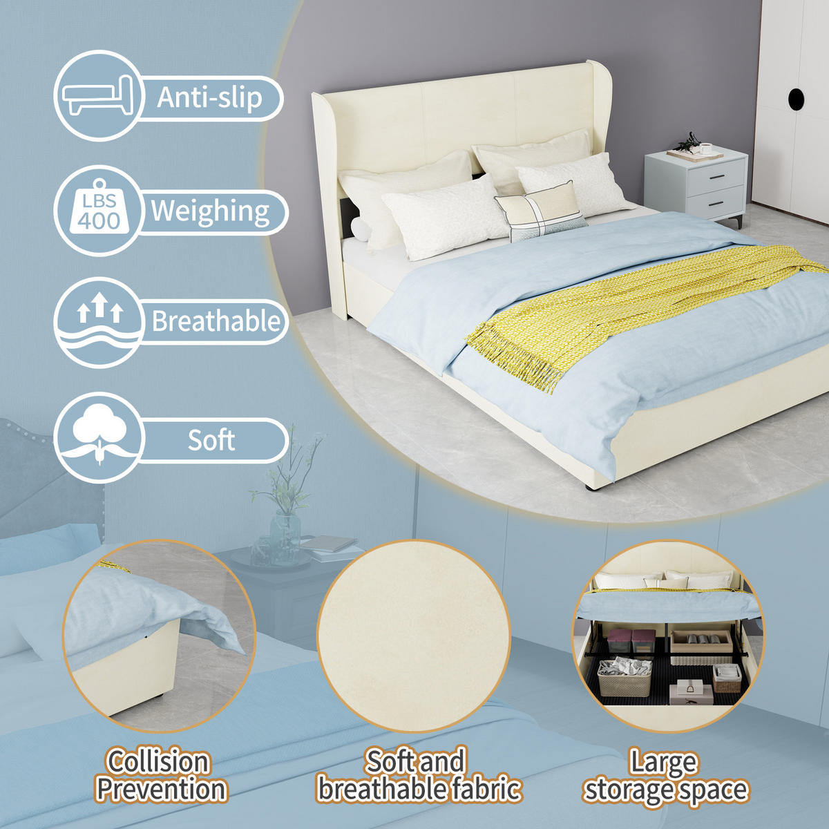 POLSTERBETT PANG-R9W4N2 140/200 cm Beige - Beige, Metall - PANGIVO