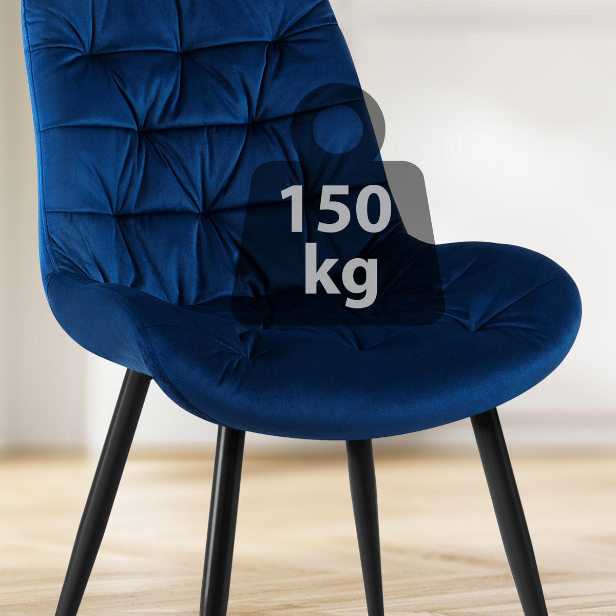 ESSZIMMERSTUHL Samt dunkelblau - Schwarz/Dunkelblau, Textil/Metall (56/85/63cm) - CLP