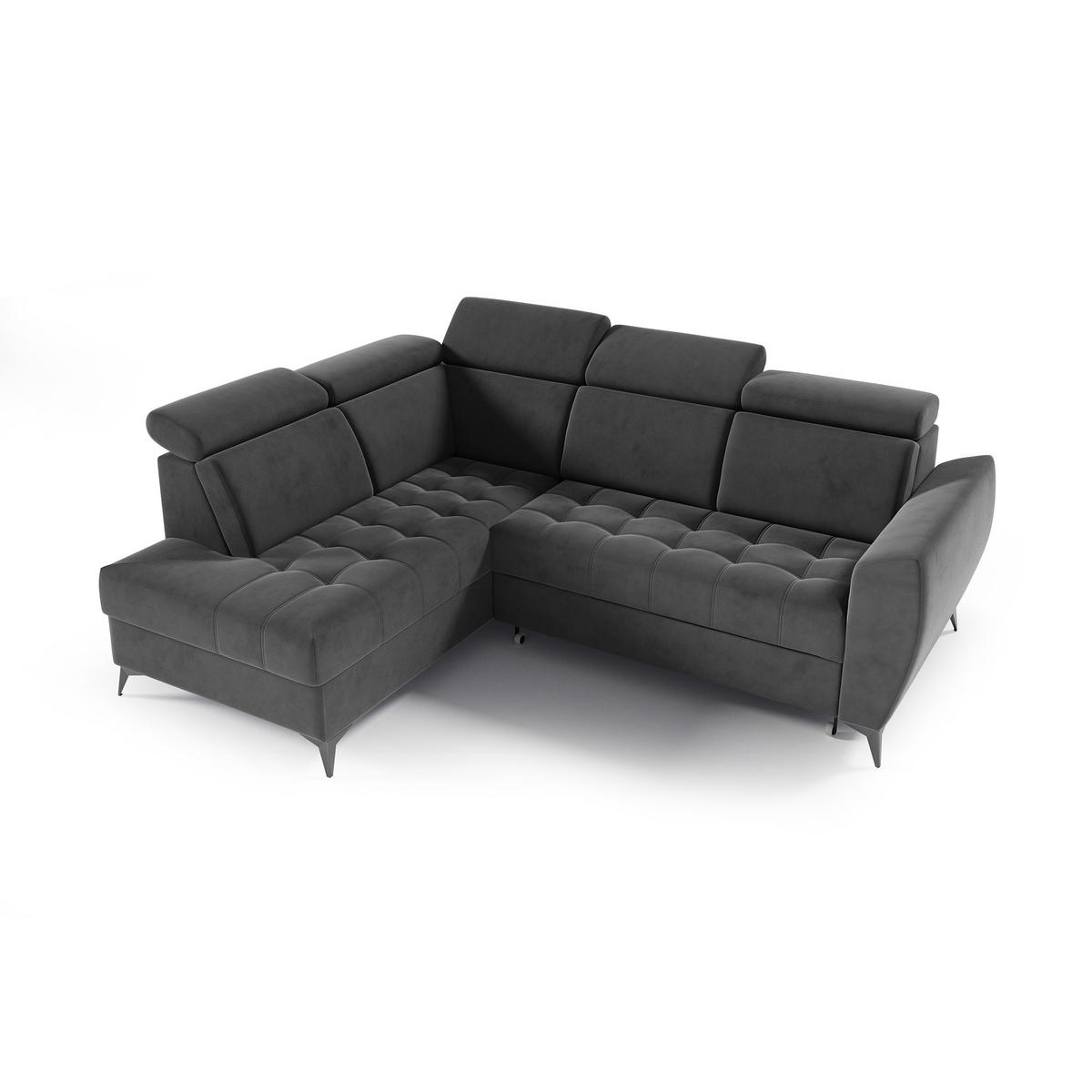 ECKSCHLAFSOFA Aurora II mit verstellbare Kopfstützen, Anthrazit, links - Anthrazit/Schwarz, Textil (266/204cm) - Beautysofa