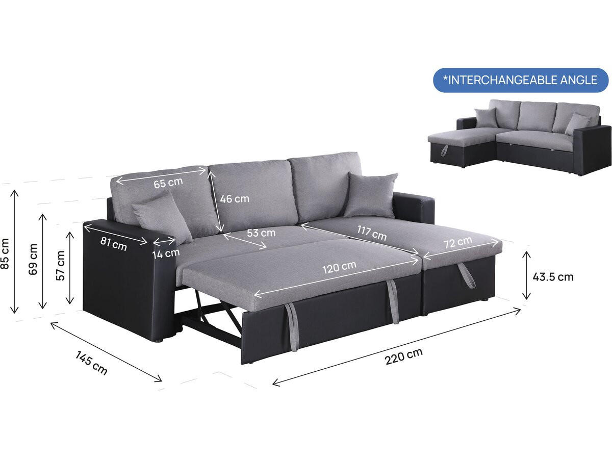 ECKSCHLAFSOFA Alain Grau/Schwarz - Schwarz/Grau, Kunststoff/Textil (221/145cm) - Habitat Garten