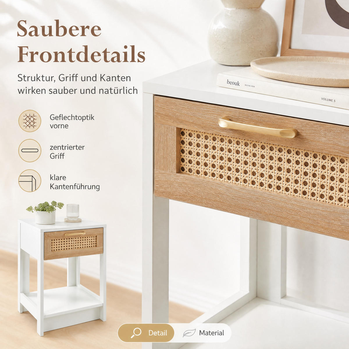 NACHTTISCH 40/55/40 cm Natur/Weiß aus MDF mit Schublade - Hellbraun, Holzwerkstoff (40/55/40cm) - OKMYHOME