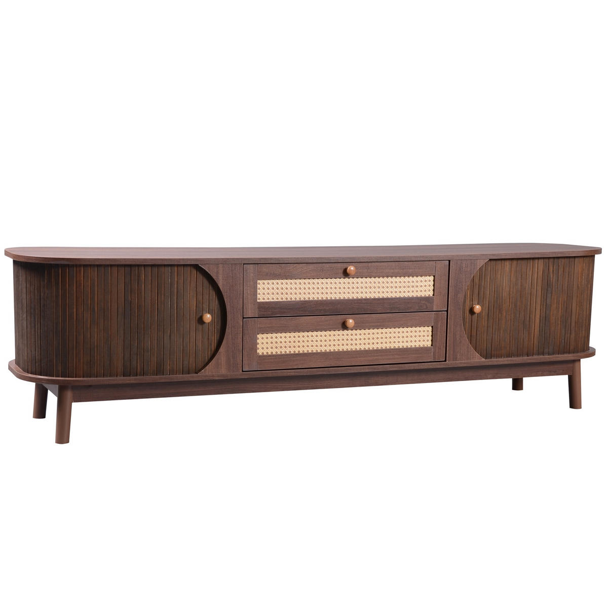 TV-SCHRANK aus MDF 170x39,5x46 cm Natur mit Türen, Schubladen und Rattanfronten - Naturfarben, Holzwerkstoff (170/46/39.5cm) - Modfu