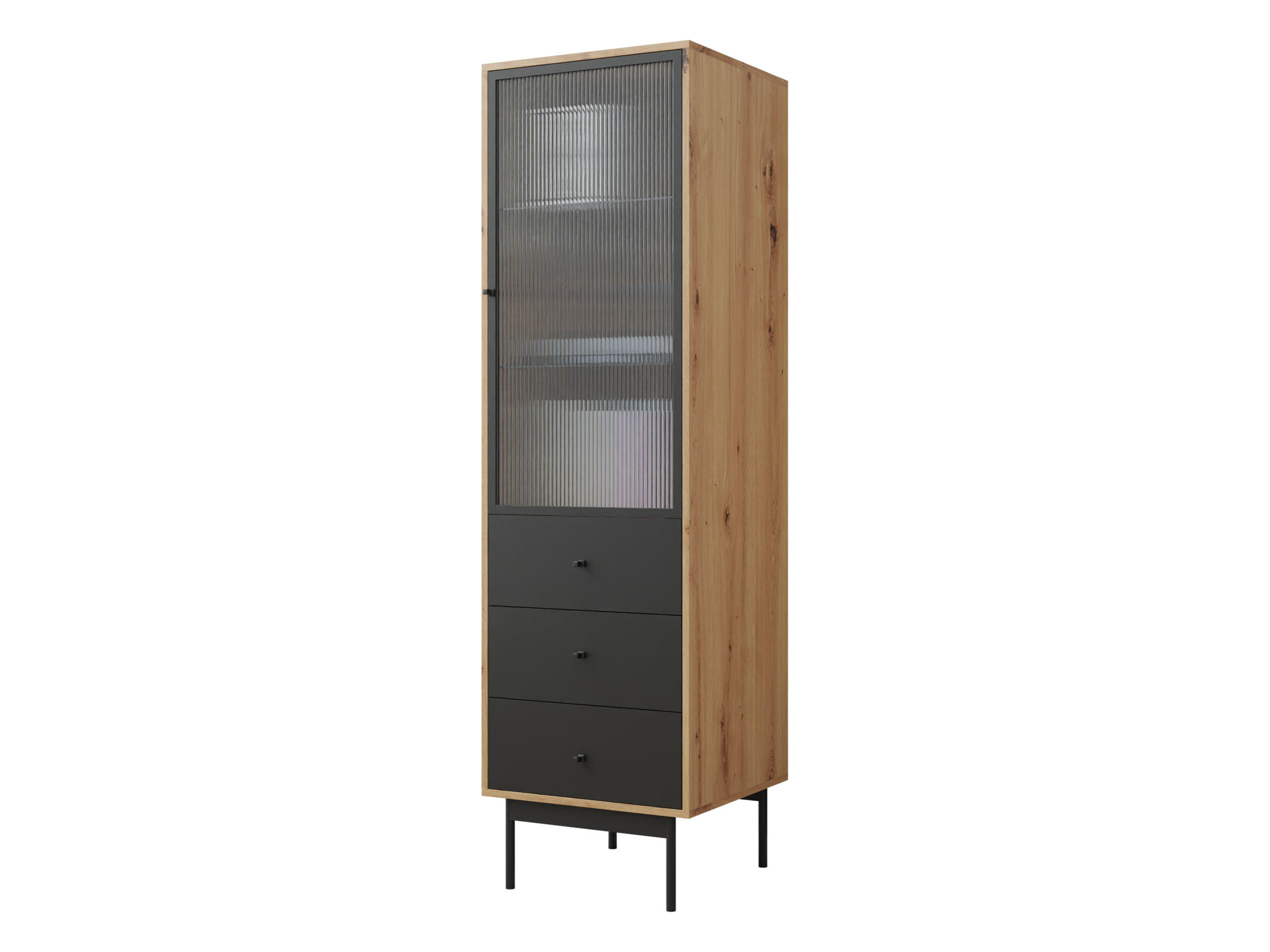 VITRINE Bartise, mit weißer LED Beleuchtung - Schwarz/Braun, Holzwerkstoff/Metall (52/180/48cm) - MIRJAN24