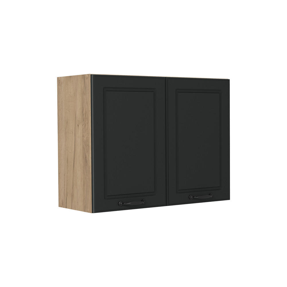 KÜCHENGLASSCHRANK R-Line, Anthrazit Landhaus/Goldkraft Eiche, 80 cm - Eichefarben/Anthrazit, Holzwerkstoff (80/60/31cm) - Vicco