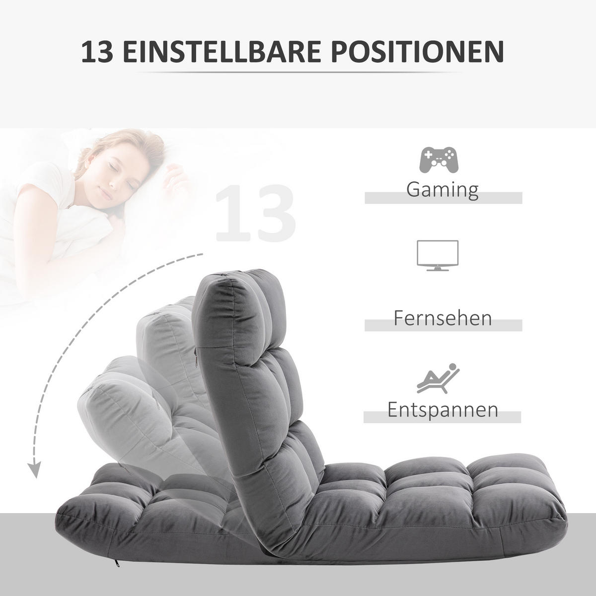 BODENSTUHL Bodensessel mit verstellbarer Rückenlehne Bodensofa Dunkelgrau - Dunkelgrau, Metall (71/53.5/55cm) - HOMCOM