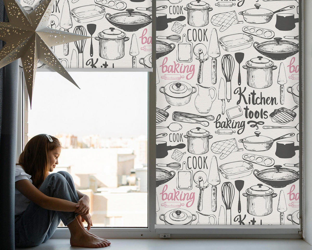 VNÚTORNÁ roleta - okenná roleta - roleta - 100x100 cm - Kulinárske nástroje - čierna, plast (100/100/0.5cm) - TULUP