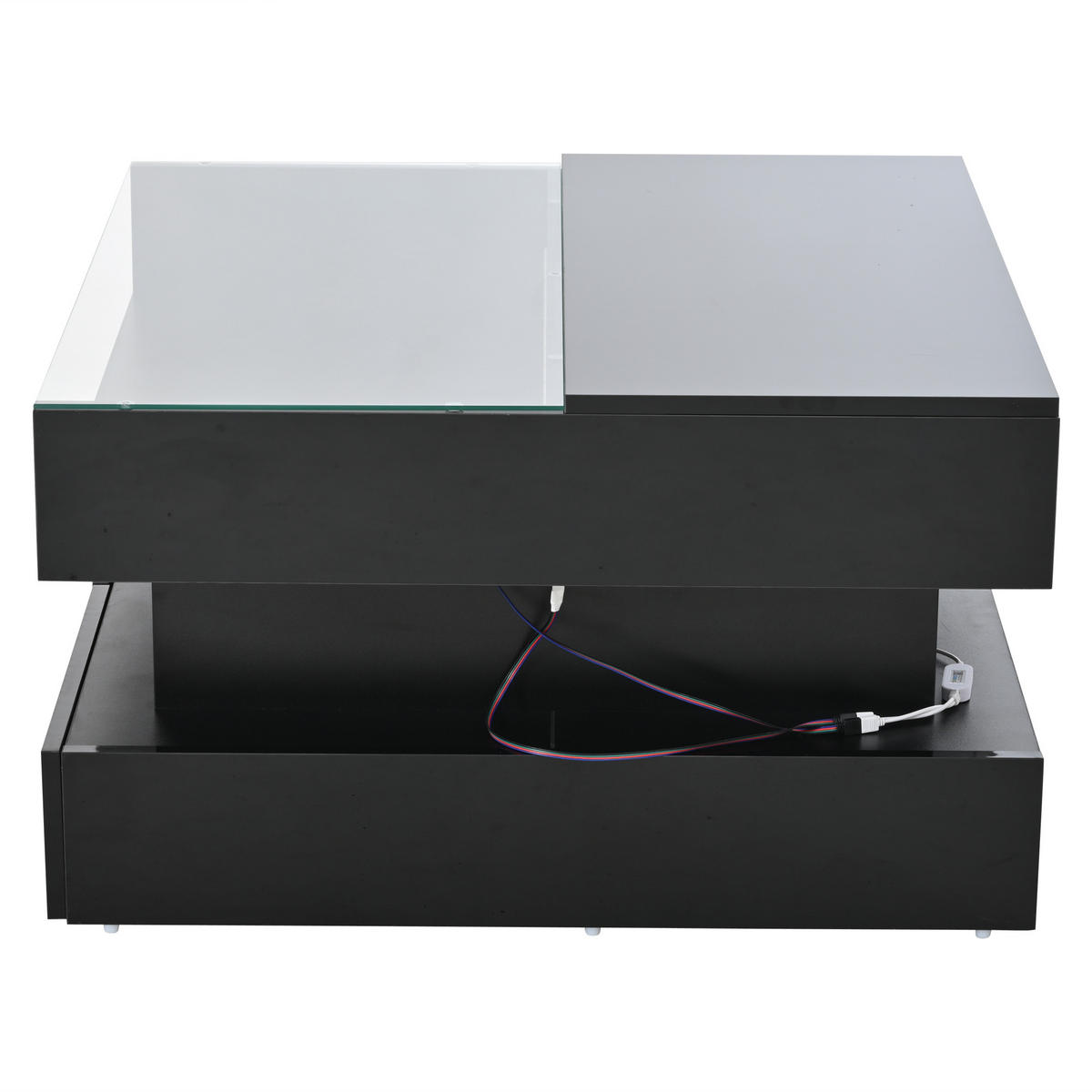 COUCHTISCH LED Schwarz höhenverstellbar 2 Schubladen 80x80x45cm - Schwarz, Holzwerkstoff (80/80/45cm) - FLIEKS