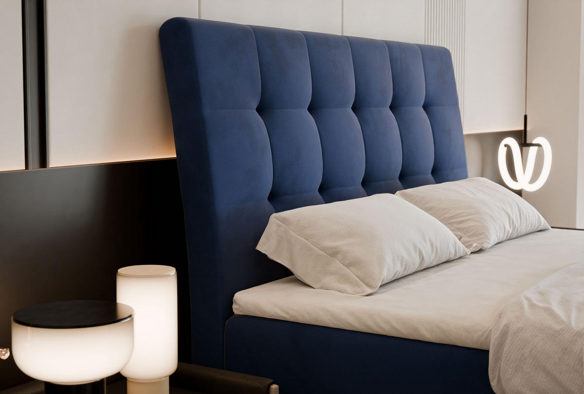 BOXBETT 160x200 cm mit Topper - Blau, Textil (160/200cm) - Idohome