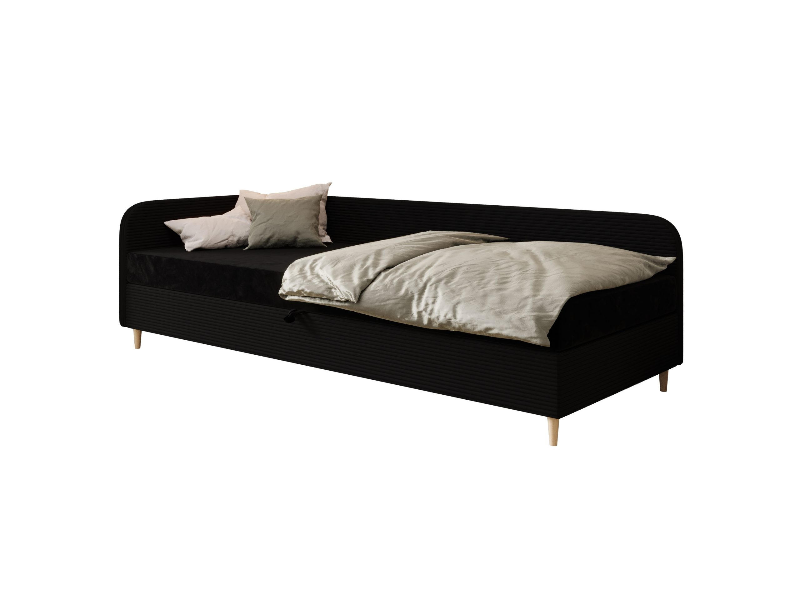 EINZELBETT aus Polyester und Cord Kobbevik Seite Links 80x200 cm, Schwarz - Schwarz, Textil (80/200cm) - Meblito
