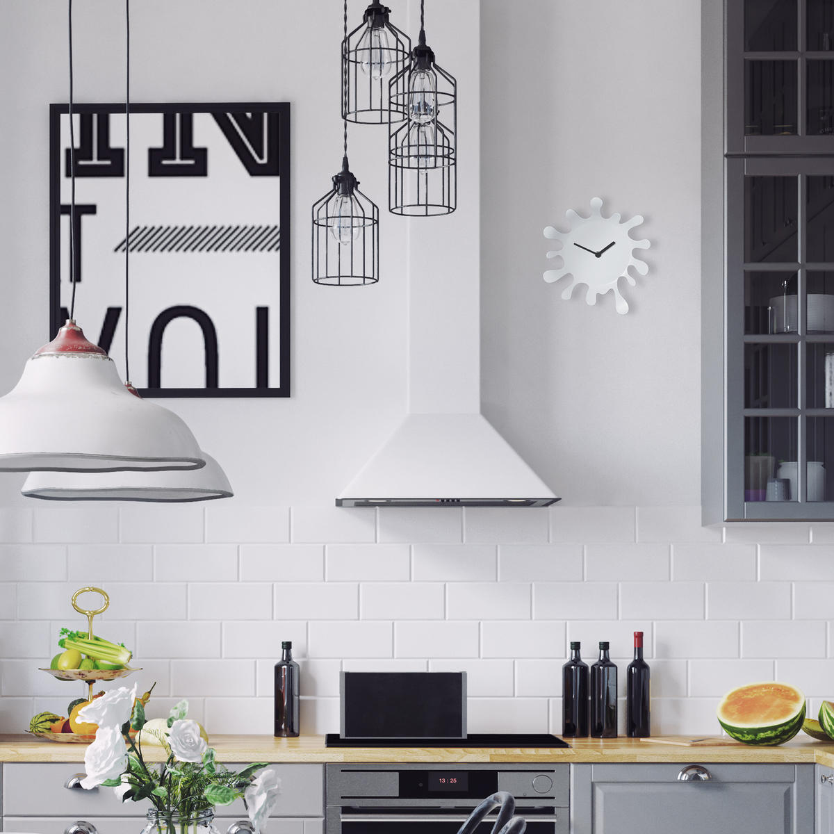 WANDUHR - Weiß, Kunststoff (22.5/25/6cm) - Relaxdays