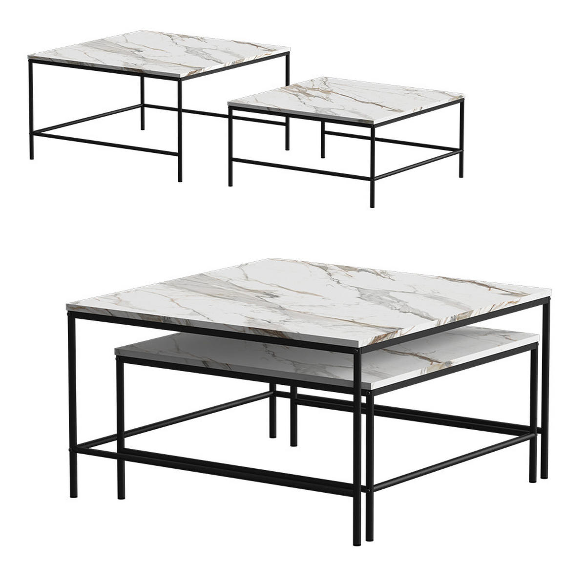 COUCHTISCH-SET Ramio Weiß/Schwarz 80 x 80 cm 2 Teile - Schwarz/Weiß, Holzwerkstoff (80/80/45cm) - Vicco