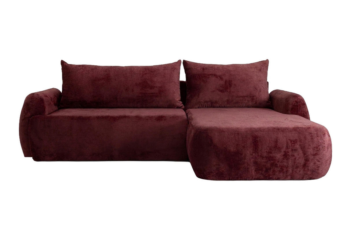 ECKSOFA Mit Schlaffunktion Und Bettkasten, Chenille-Stoff Perfecto, Rotwein, Rechts, HELA II - Weinrot, Holz (280/184cm) - Kaiser Möbel