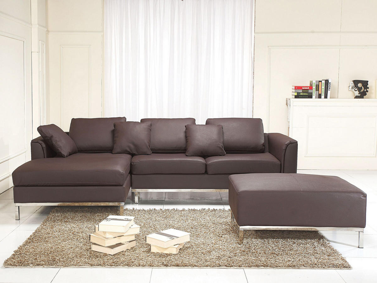 ECKSOFA Leder Braun linksseitig Oslo - Braun, Leder/Fell (270/151cm) - Beliani