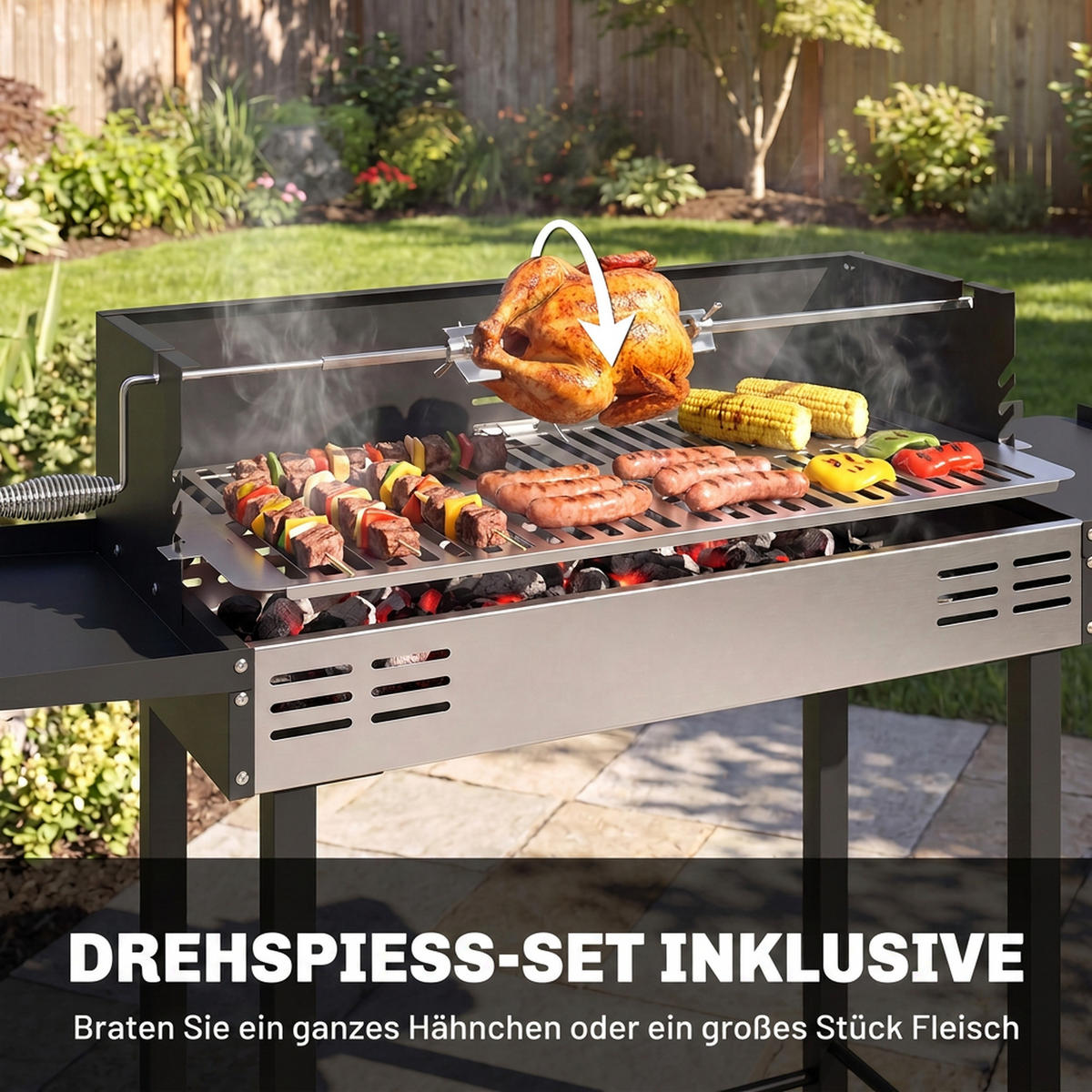 HOLZKOHLEGRILL Schwarz 118.0/32.0/90.0 cm - Schwarz, Metall (32/90/118cm)