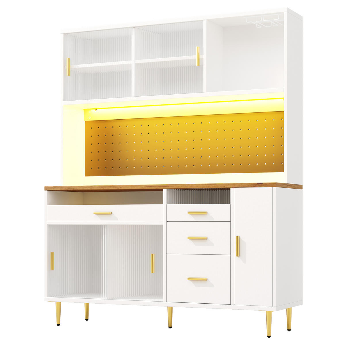 BUFFET 145/39/171 cm weiß aus MDF und Glas mit LED - Weiß, Glas (145/171/24cm) - OKWISH