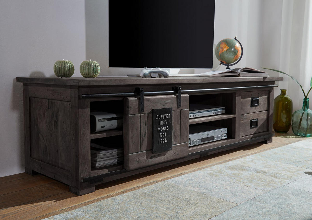 TV-BOARD Mango 180x55x50 grau lackiert RAILWAY #245 - Grau, Holz (180/50/55cm) - Massivmoebel24