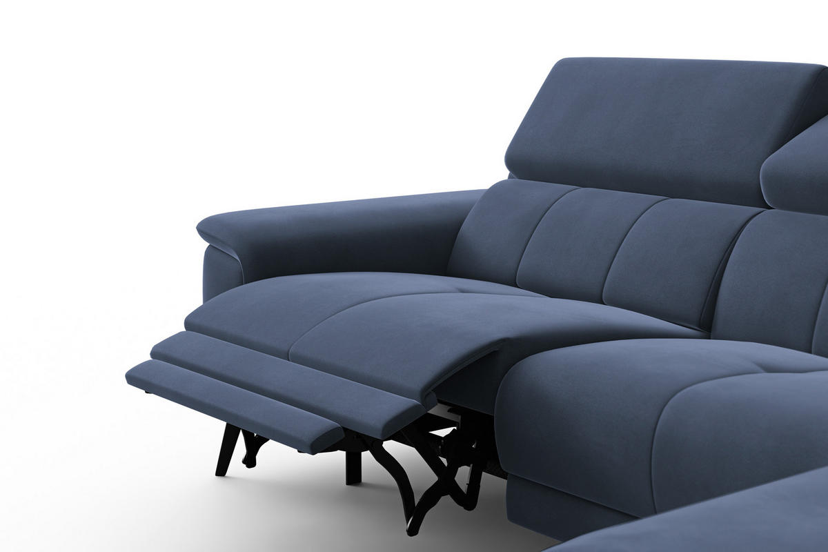 ECKSOFA FIERO 4-Sitzer RECHTS, Marineblauer Veloursstoff - Blau/Schwarz, Holz/Textil (288/170cm) - Courtois Laville