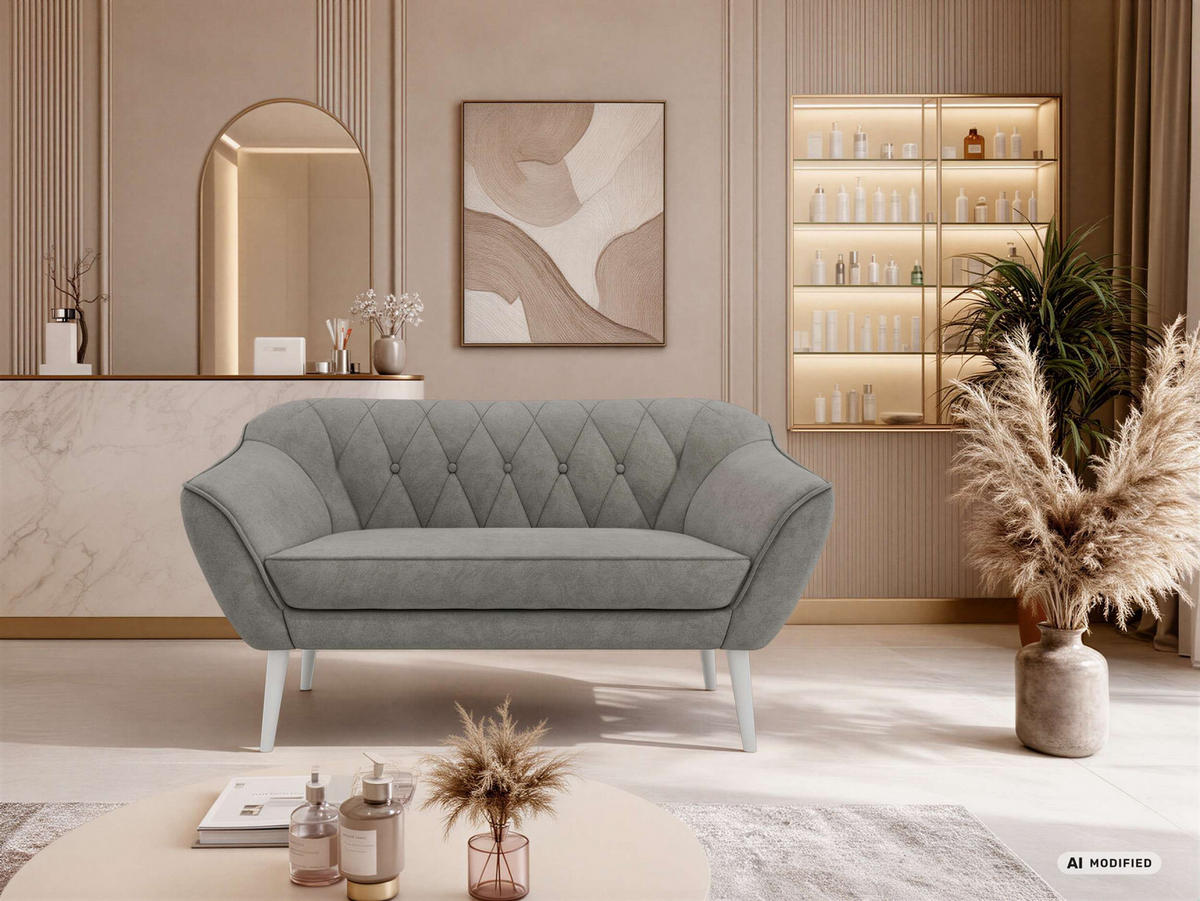 2-SITZER-SOFA PIRS - Grau Stukture - Weiße Beine - Platinfarben/Weiß, Holzwerkstoff/Textil (140/75/74cm) - MKS
