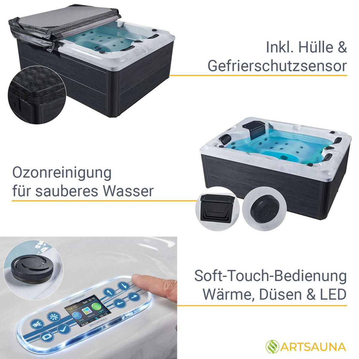 WHIRLPOOL Oasis ohne Treppe Outdoor - Grau, Kunststoff (210/80/160cm) - Artsauna