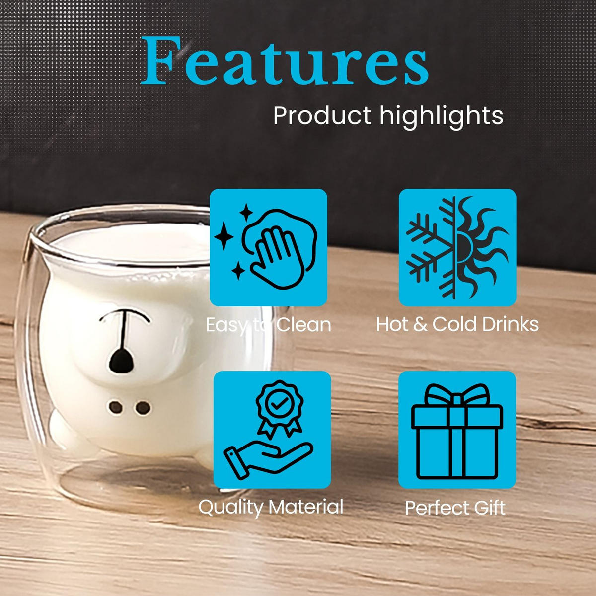 KAFFEEGLAS Bären Design 230 ml (4er-Set) - Transparent, Glas - Intirilife