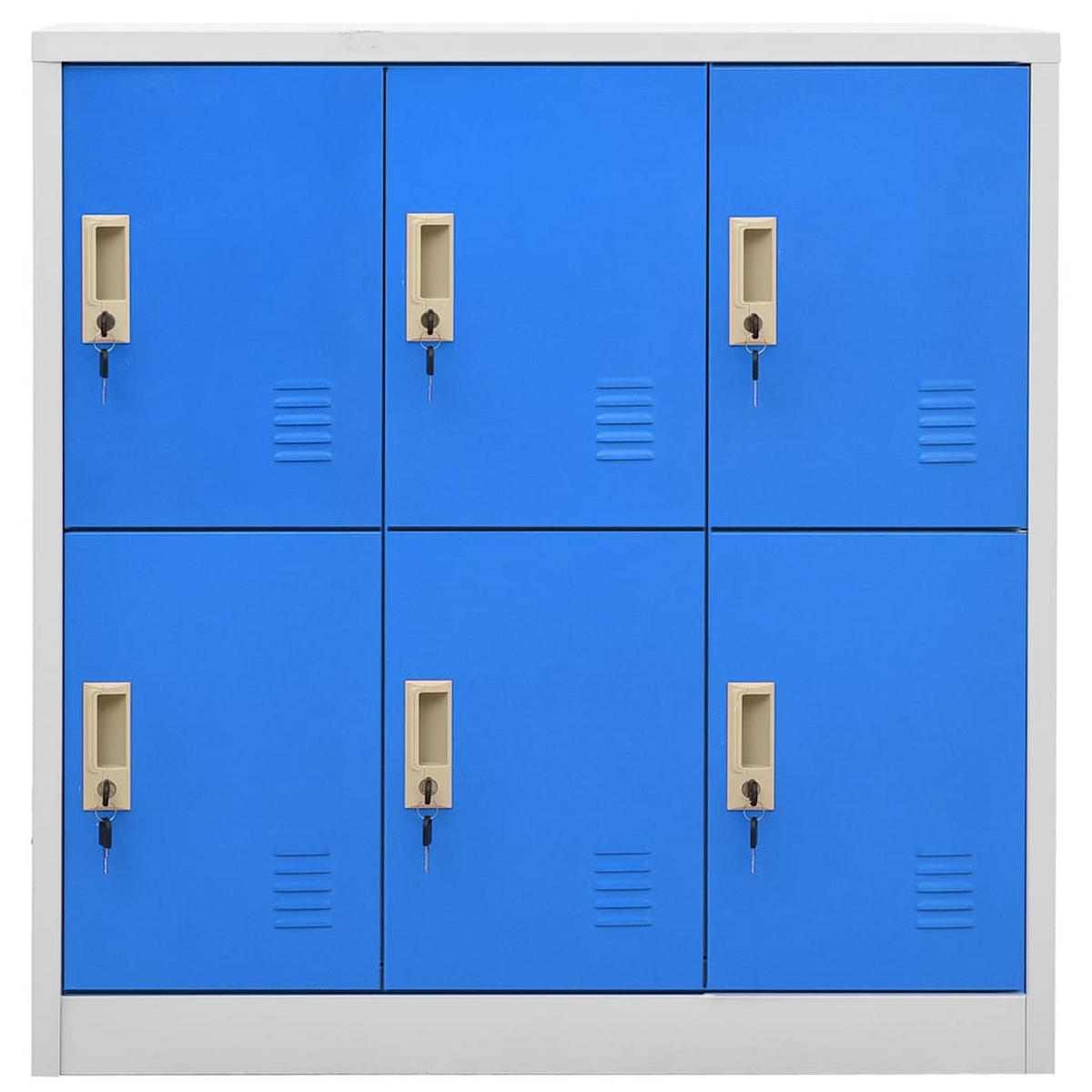 SCHLIESSFACHSCHRANK mit 6 Schließfächern, 90/45/92,5 cm, aus Stahl, in Hellgrau und Blau - Blau, Metall (90/92.5/45cm) - vidaXL