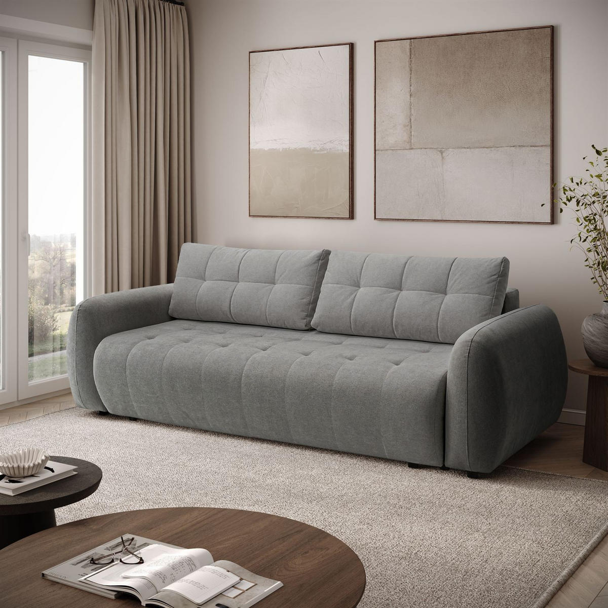 SOFA OMEGA Zweisitzer mit Schlaffunktion, Rosa 15 - Dunkelgrau, Textil (252/92/105cm) - Lookway
