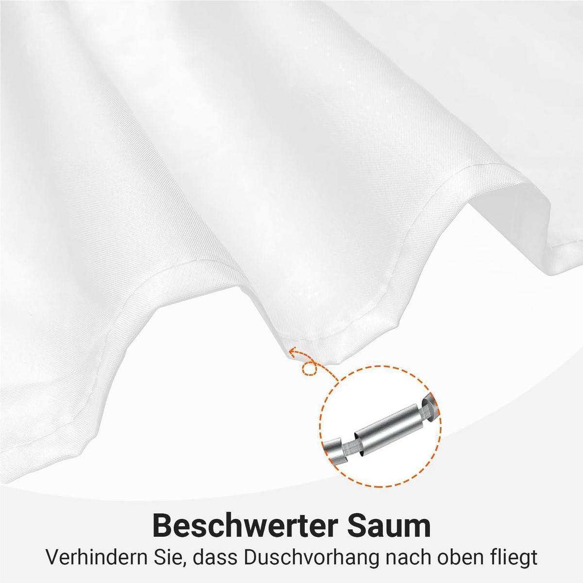 DUSCHVORHANG Reinweiß 180 x 170 cm mit 12 Ringen - Weiß, Textil (180/170cm)