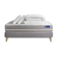 BETT Actiflex touch Taschenfederkern 180 x 200 cm h1 - Kit Bettgestell Grau - Mit Kissen und Bettdecke - Beige/Grau, Karton/Holz (180/200cm) - ACTISOM