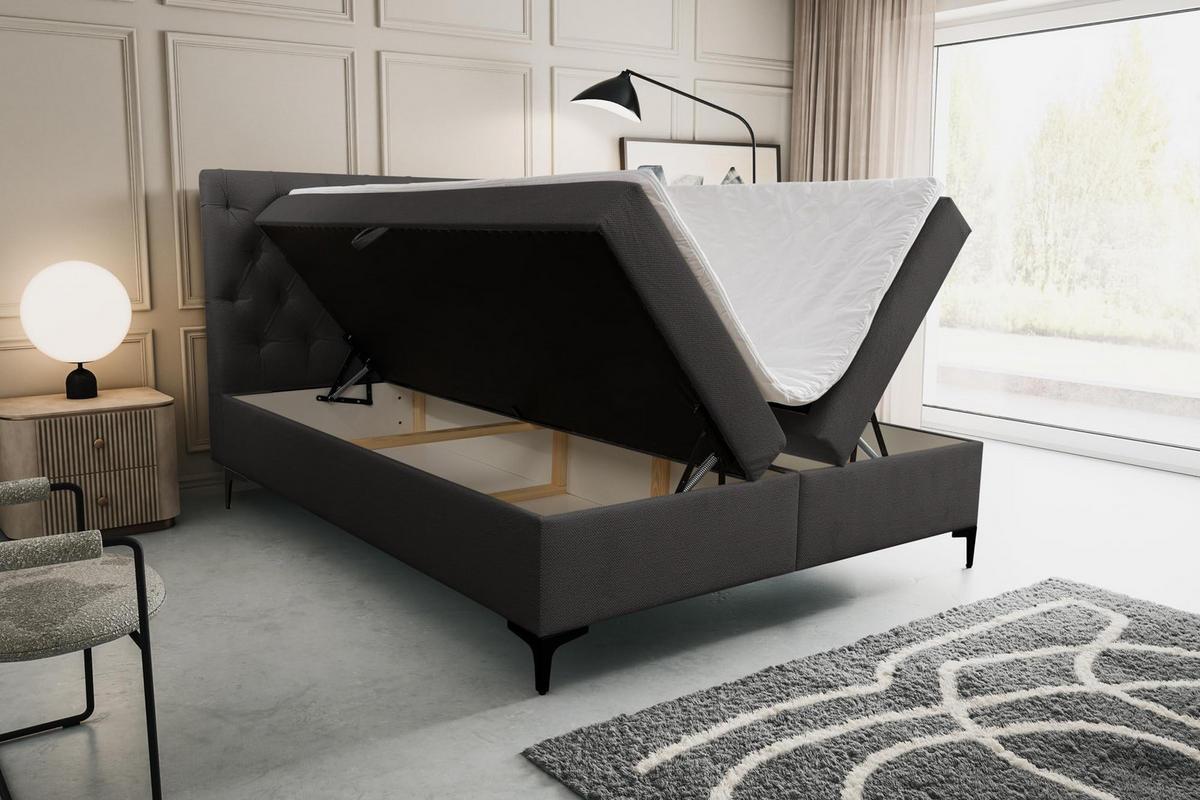 BOXBETT CLIPSO mit zwei Bettkästen H2/H3 Matratze 140 x 200 cm - Dunkelgrau, Holzwerkstoff (140/200cm) - VENASI MÖBEL