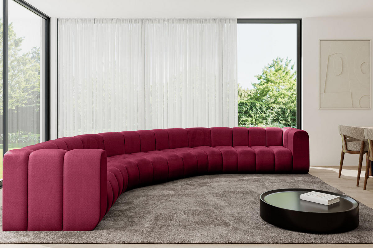 WOHNLANDSCHAFT modulares Sofa Lazro-U1 - 373x373x70 cm Bordeauxrot - Bordeaux, Holzwerkstoff/Textil (373/70/373cm) - ALTDECOR