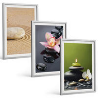 BILDER SET 3er Set - 40x60 cm Silberner Rahmen - Entspannende Zen-Steinmotive - Silberfarben, Kunststoff (40/60cm) - TULUP