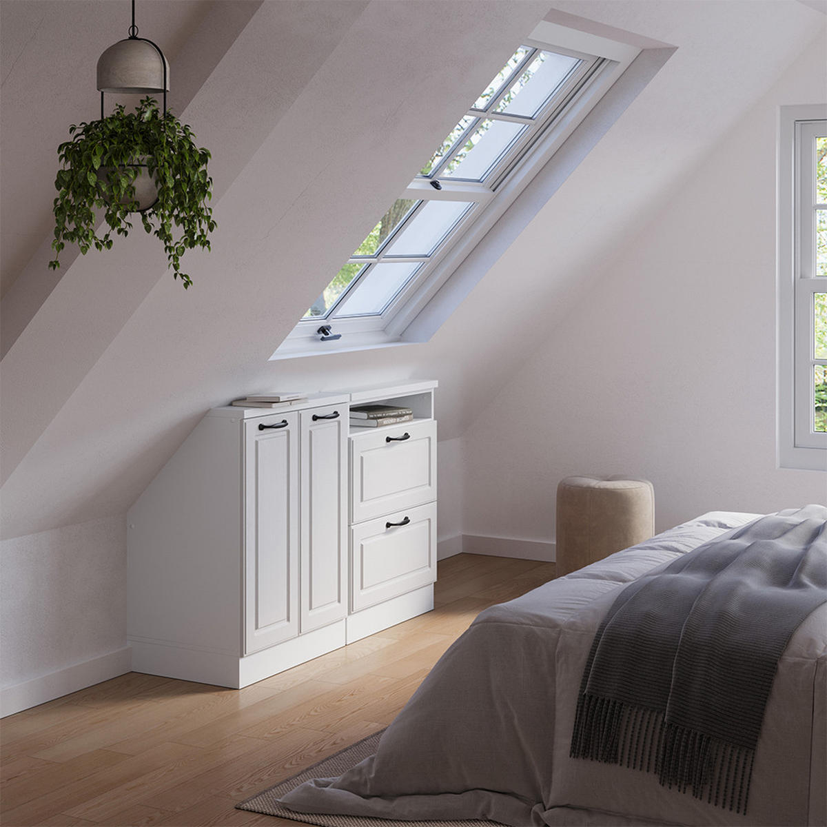 DACHSCHRÄGENSCHRANK-SET Rion Weiß Landhaus/Weiß 2er Set - Weiß, Holzwerkstoff (120/81.6/46cm) - Vicco