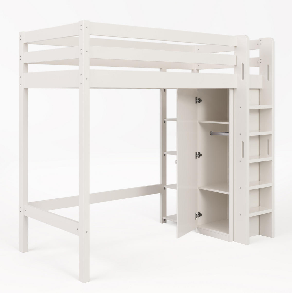 HOCHBETT 90/200 cm in Weiß – mit Kleiderschrank, 6 Regalen und Lattenrost - Weiß, Holzwerkstoff (90/200cm) - BEAOK
