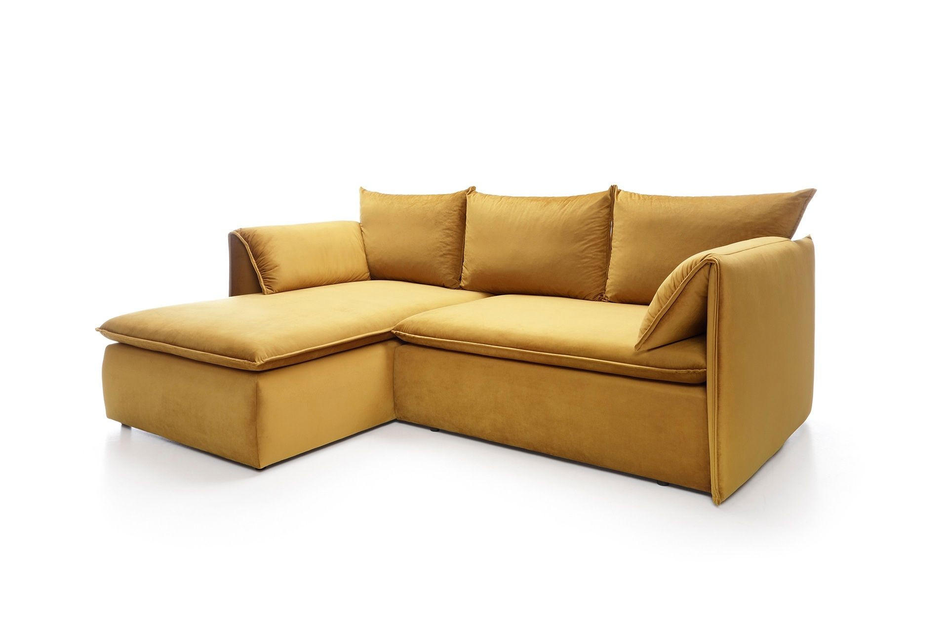 ECKSOFA PREGIO Gelb Plüsch-Stoff mit Schlaffunktion - Gelb, Holz (230/166cm) - MASSENO