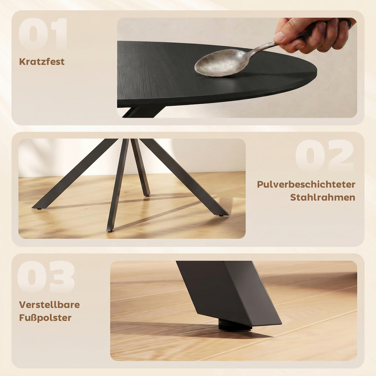 ESSTISCH Schwarz 100/100/75 cm - Schwarz, Metall (100/100/75cm) - PANGIVO