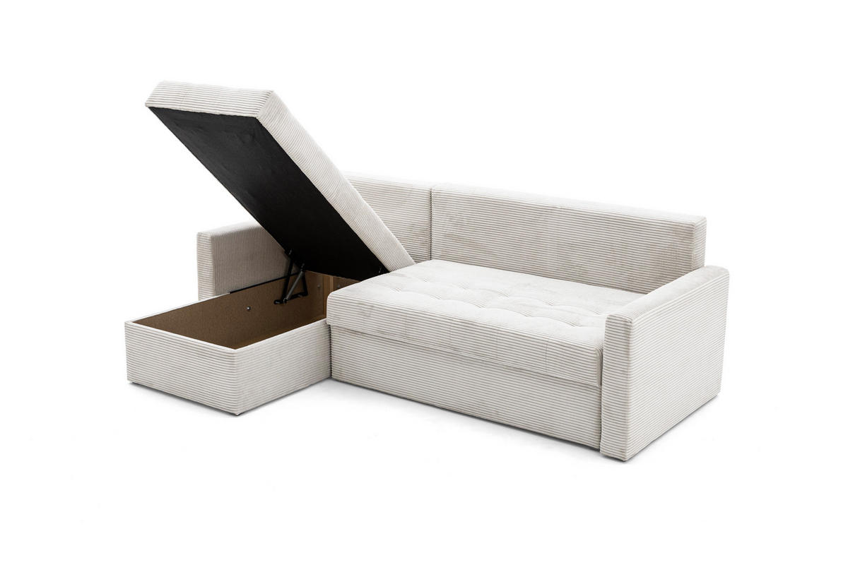 ECKSOFA PULA L Links mit Schlaffunktion 132x198 Cord Creme - Creme/Schwarz, Holz/Kunststoff (214/145cm) - NACANAPA