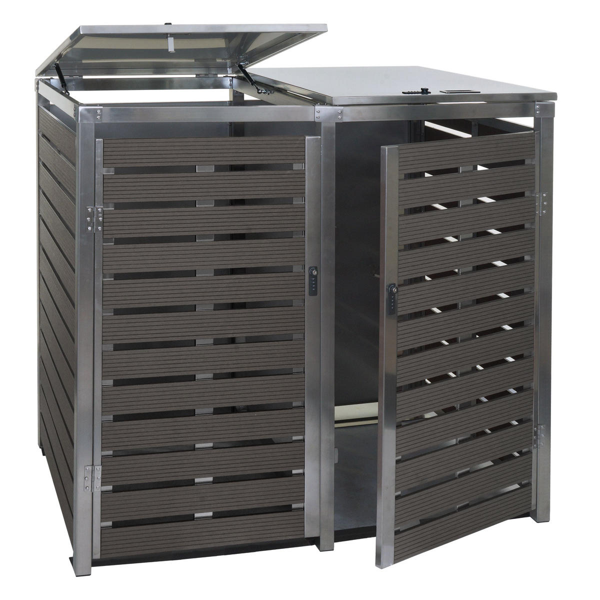 MÜLLTONNENBOX XL 2er/4er HxBxT 117x144x102cm Anthrazit WPC Edelstahl 88kg - Anthrazit, Metall (144/117/102cm) - PROREGAL