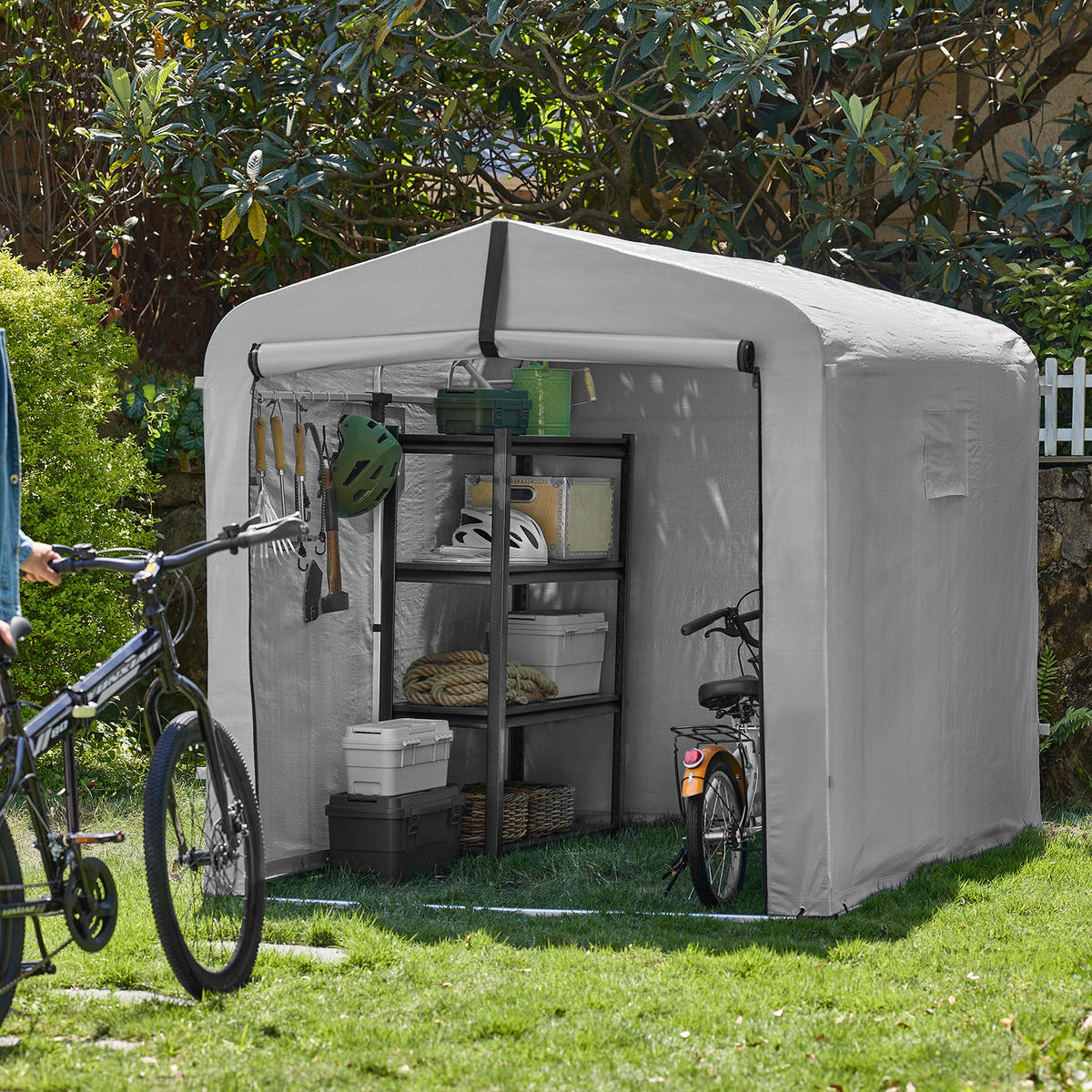 CYKELGARAGE Grå 165x219x159cm - Silverfärgad, Plast (159/165/219cm) - SoBuy