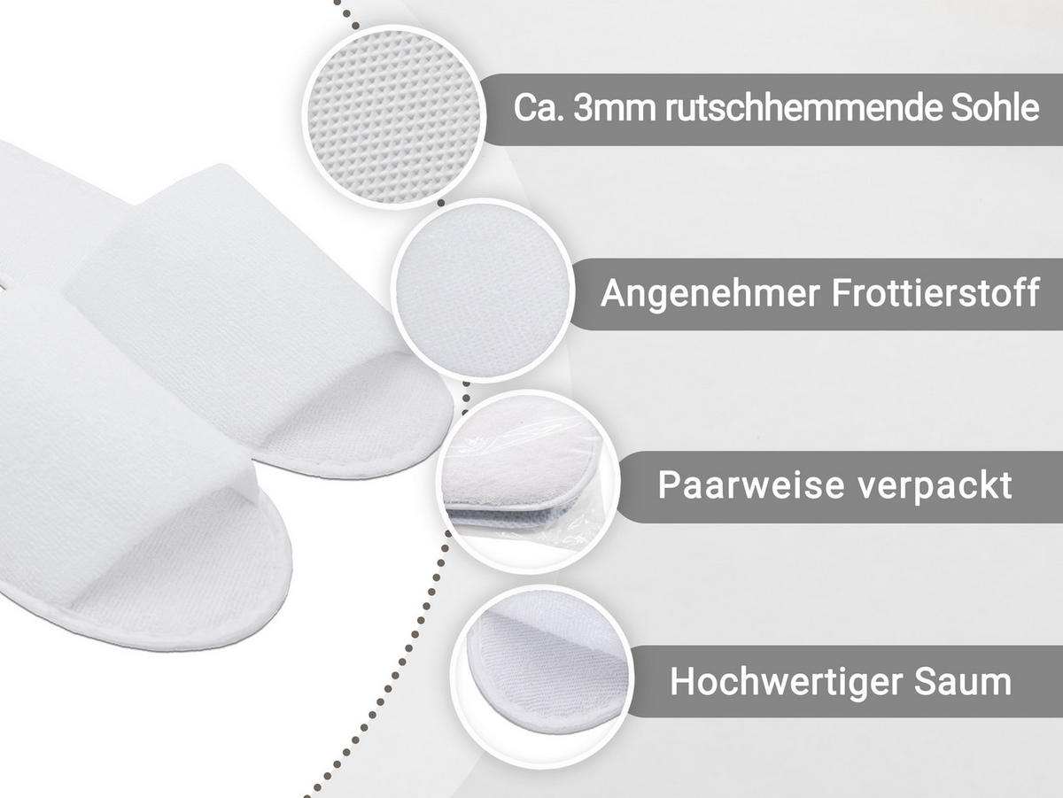 FROTTIERSLIPPER, 10er-Set, Universalgröße, 100% Polyester, Weiß - Weiß, Textil (5/1/31cm) - Zollner