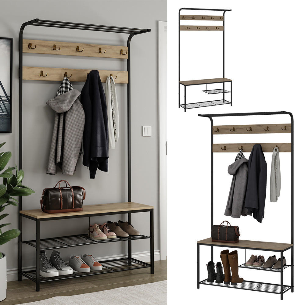 GARDEROBE Fyrk Eiche 100 x 190 cm - Eichefarben/Schwarz, Holzwerkstoff (100/190/30cm) - Vicco