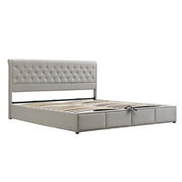 POLSTERBETT 180/200 cm Grau aus Baumwolle-Leinen mit Bettkasten - Grau, Textil (180/200cm) - OKMYHOME