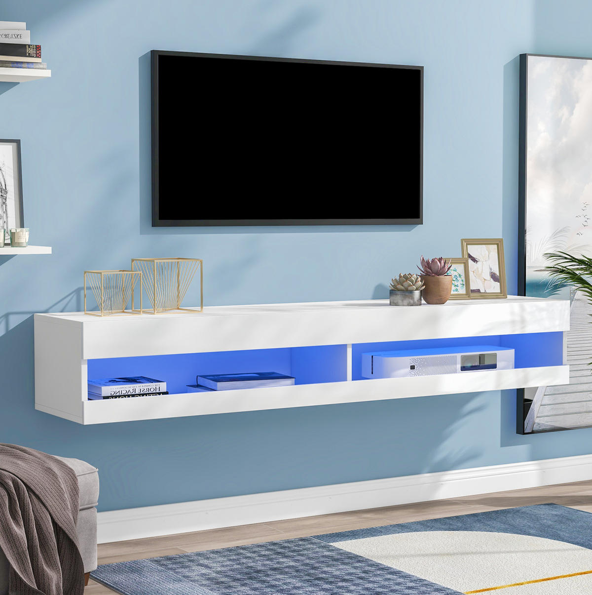 TV-LOWBOARD aus MDF Weiß 140x40x30 cm mit LED-Beleuchtung, App- und Fernbedienungssteuerung - Weiß, Holzwerkstoff (140/30.5/40cm) - IVMEU
