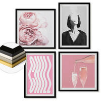 WANDBILDER 4er-Set - 50x50 cm & 40x60 cm Schwarzer Rahmen - Stilvolles Porträt mit Champagner - Schwarz, Kunststoff (50/50cm) - ArtPrintCave
