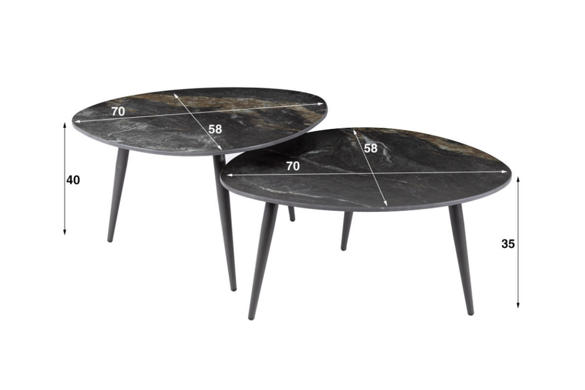 COUCHTISCH-SET PONTE Schwarz Keramik - Schwarz, Keramik/Metall (70/58/40cm) - KAWOLA