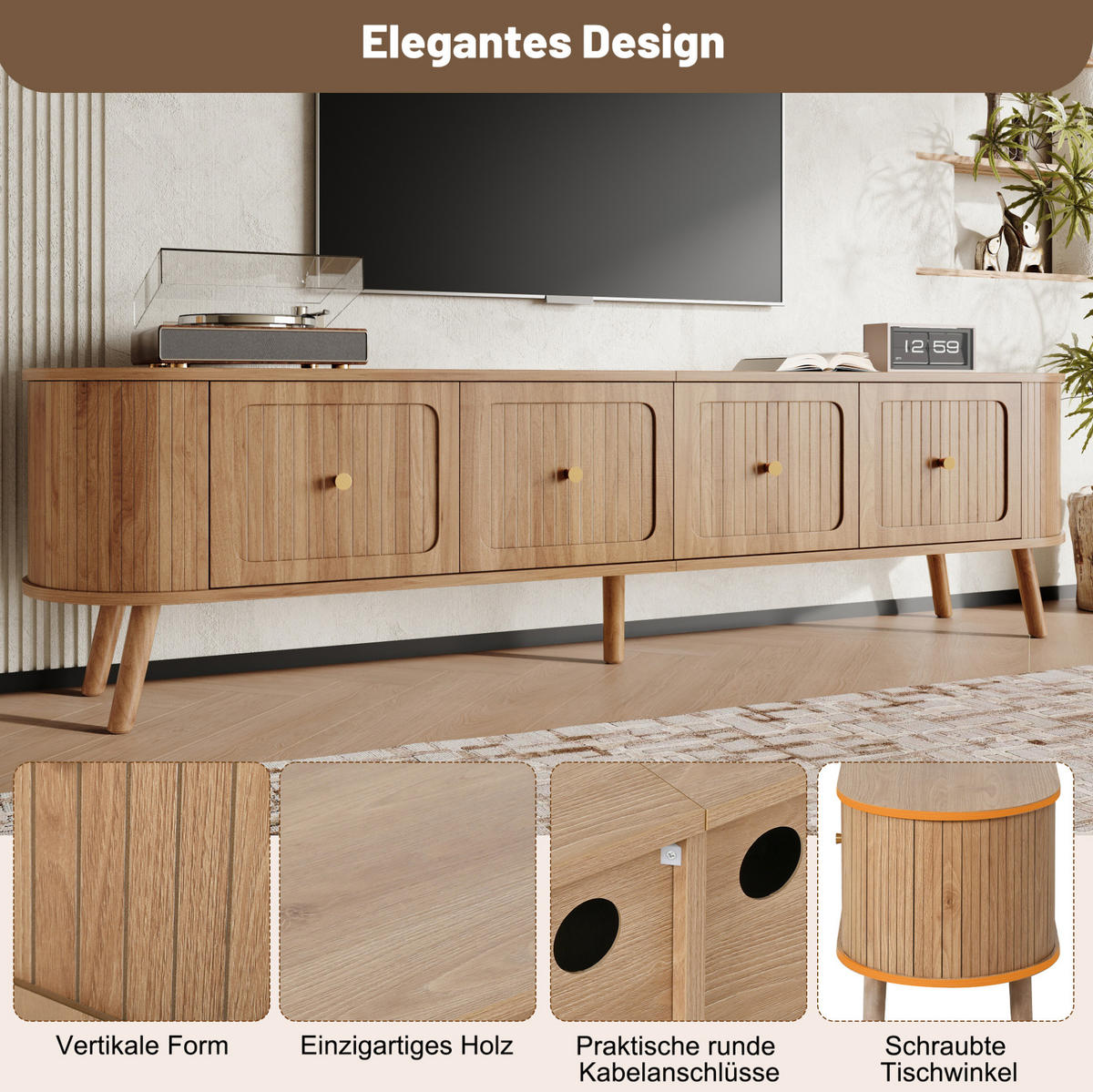 TV-LOWBOARD aus MDF und Spanplatte 180x38x47 cm Eiche mit Klapptüren - Braun, Holzwerkstoff (180/47/38cm) - IVMEU