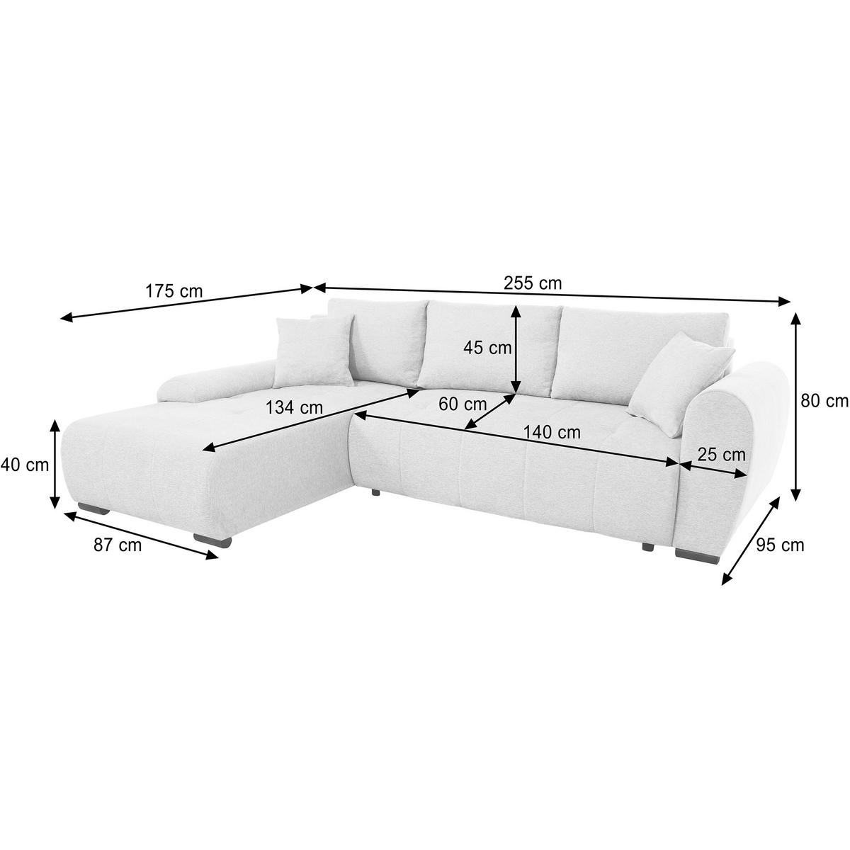 ECKSCHLAFSOFA Dallas mit Bettkasten, 255 cm, Beige, links, Velour-Stoff - Cappuccino, Textil (255/175cm) - Beautysofa