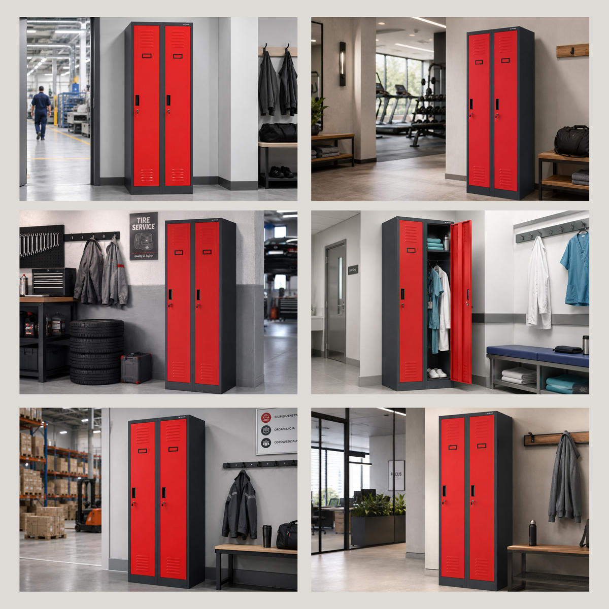 ZWEIFACH-PERSONALSCHRANK KACPER II 180x60x50 cm - Anthrazit/Rot, Metall (60/180/50cm) - Jan Nowak