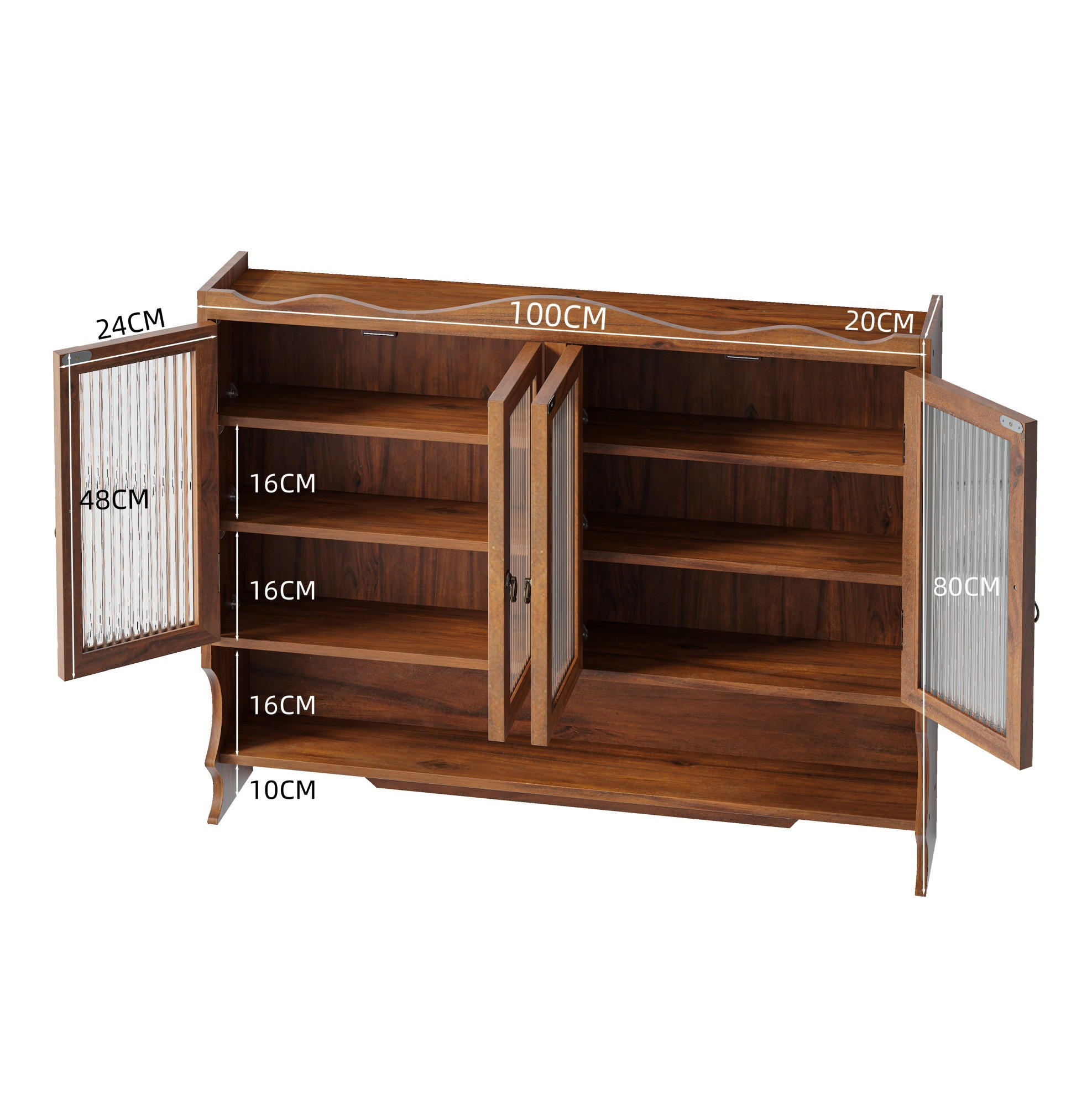 KÜCHENOBERSCHRANK 100/20/80 cm in Braun mit 4 Türen, Glasfront und herausnehmbaren Böden - Braun, Holz (100/80/20cm) - BEAOK
