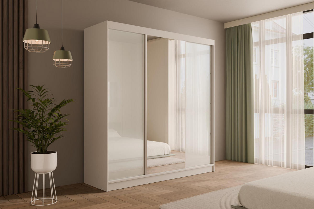 KLEIDERSCHRANK mit Spiegel V2-VITA 215x200 cm - Weiß - Weiß, Holzwerkstoff (200/215/61cm) - ALTDECOR